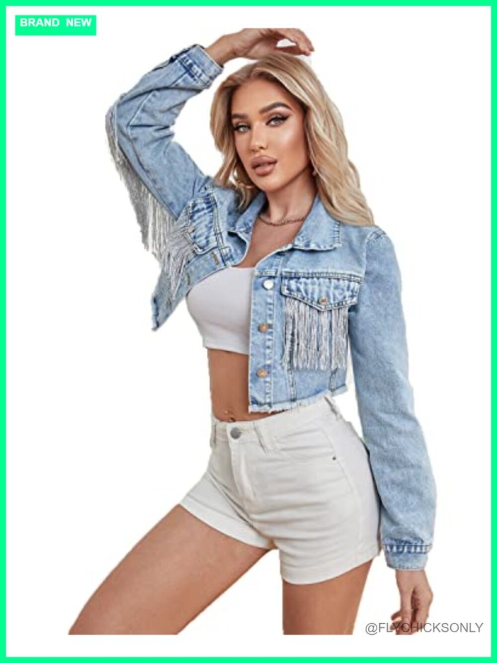 Cropped Denim Jacket with Fringe Country Concert Cowgirl Style